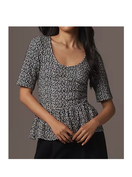 Maeve Tops - Anthropologie Maeve Leopard Print Peplum Top Scoop Neck L
